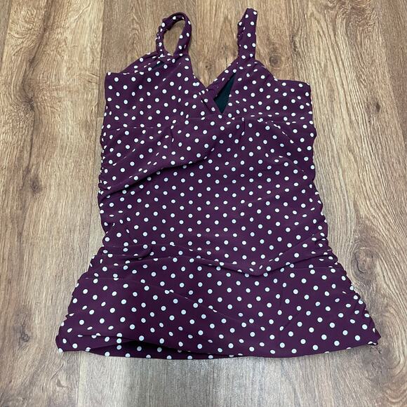 Lands End Womens Purple White Polka Dot Tankini Swim Top Size 2 XS Modest - Picture 2 of 7